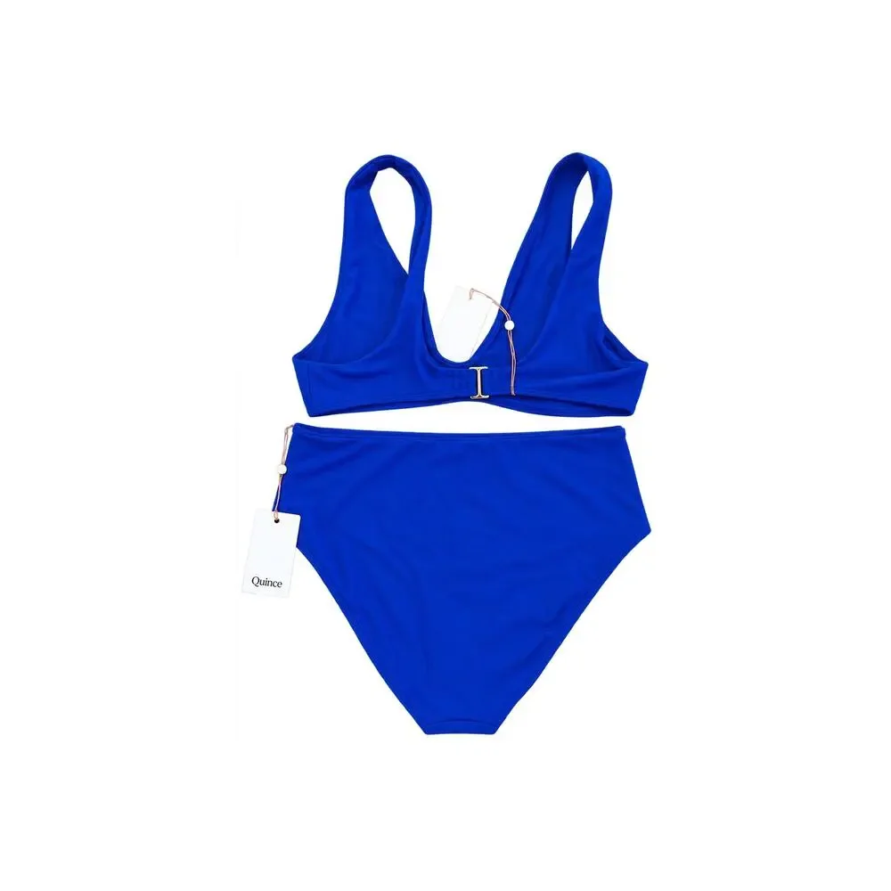 Quince Italian Fabric Plunge Bikini In Electric Blue Size Large New with Tags
